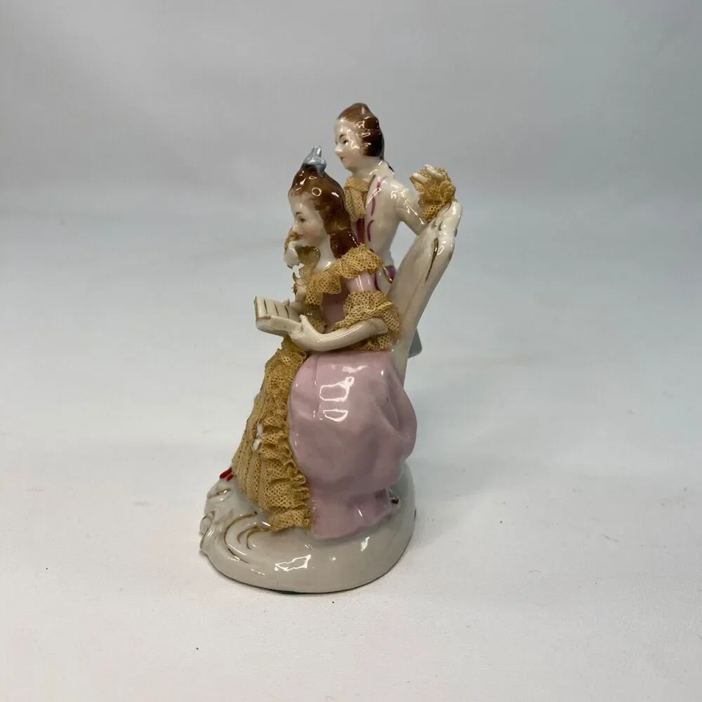 Vintage Lady & GentleMan Porcelain Victorian Figurines Reading Dresden Lace 5